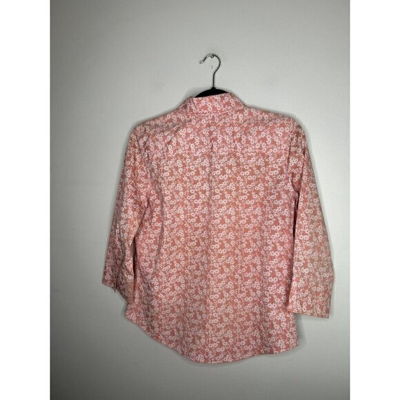 Eddie Bauer Floral Orange Wrinkle Resistant Button Front Shirt Blouse Si… - Picture 5 of 9